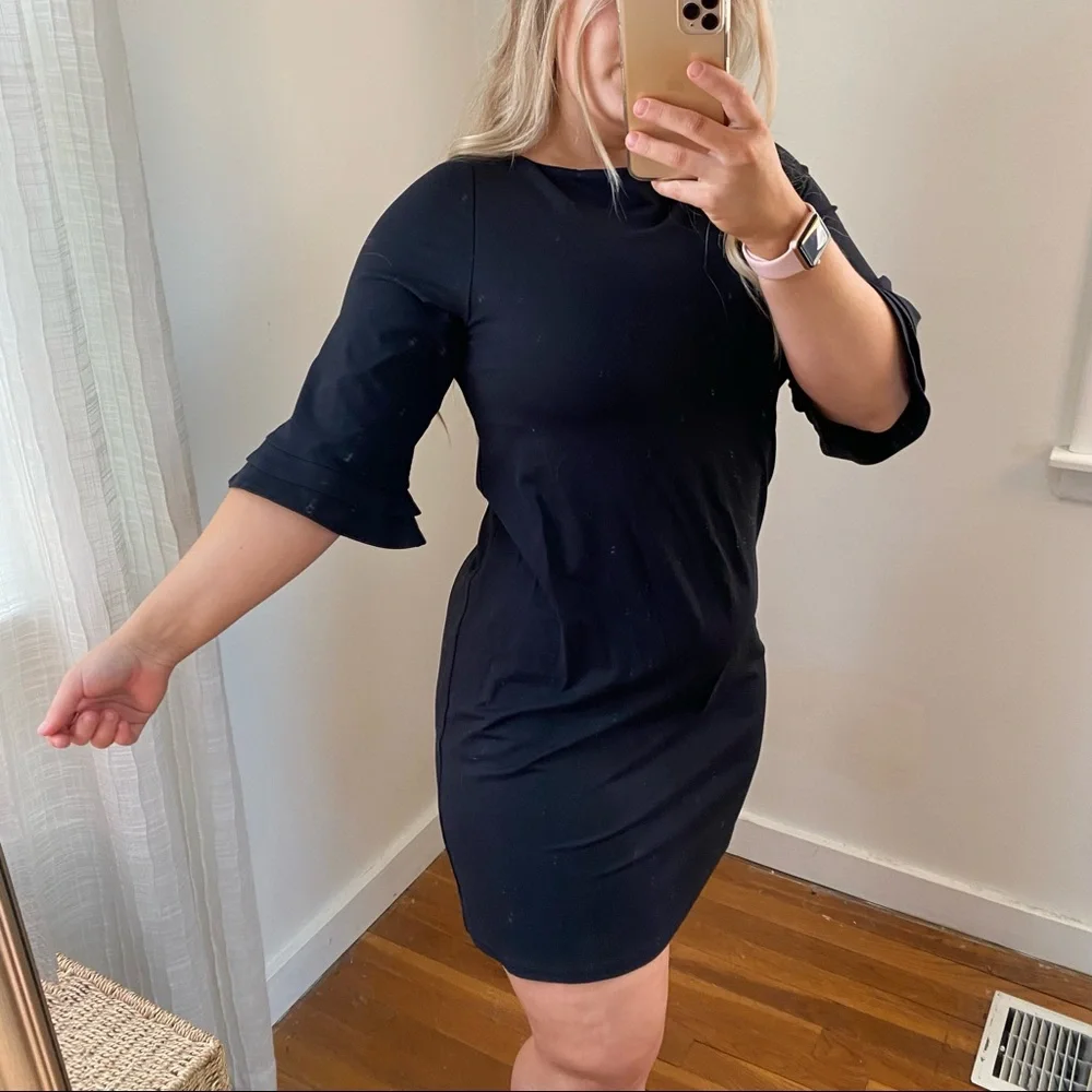 Revolve Susana Mónaco Black Bell Sleeve Knee Length Dress Large_4